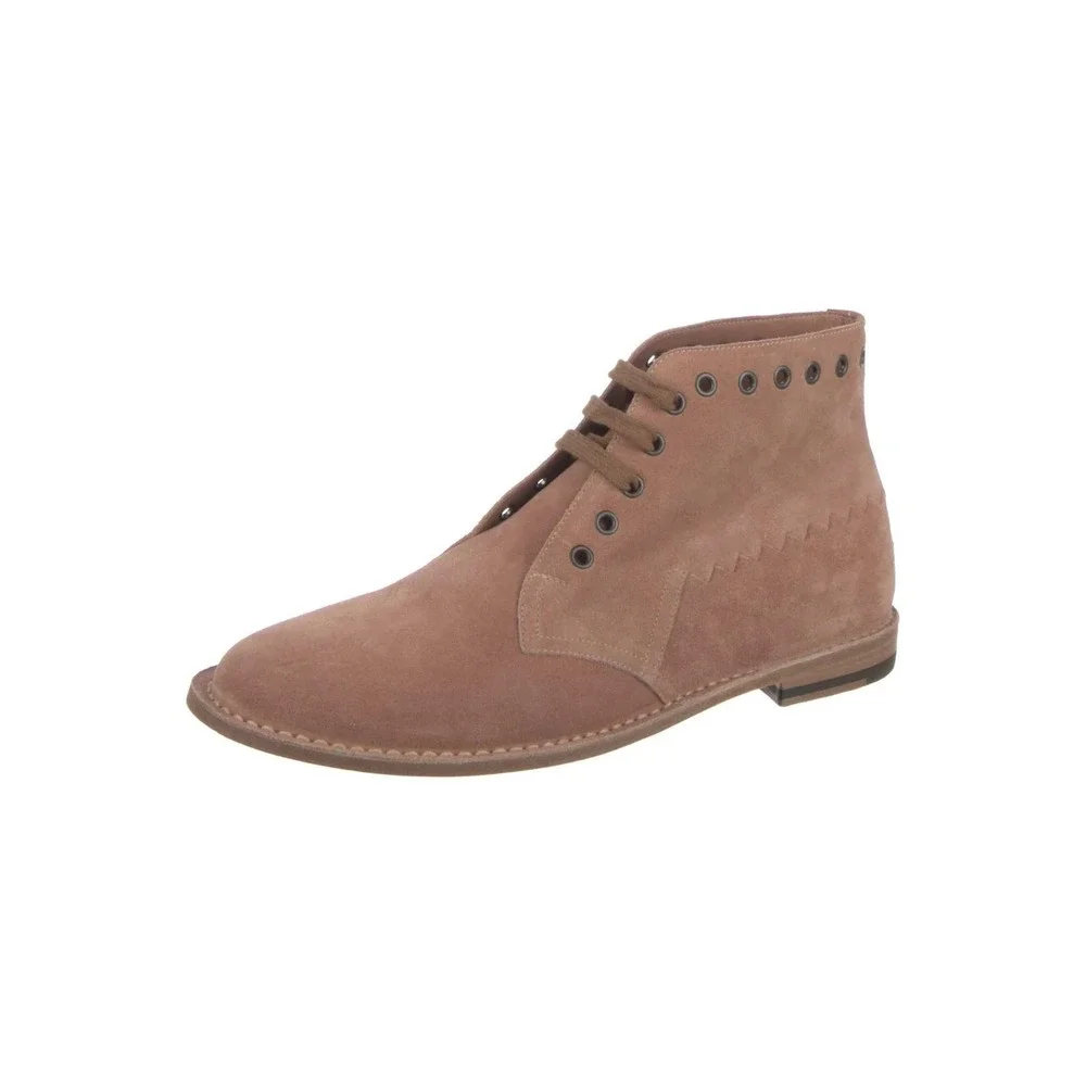 Bottega Veneta‎ Mens Tan Suede Desert Chukka Boots Zig Zag Stitch Size 9.5 42.5